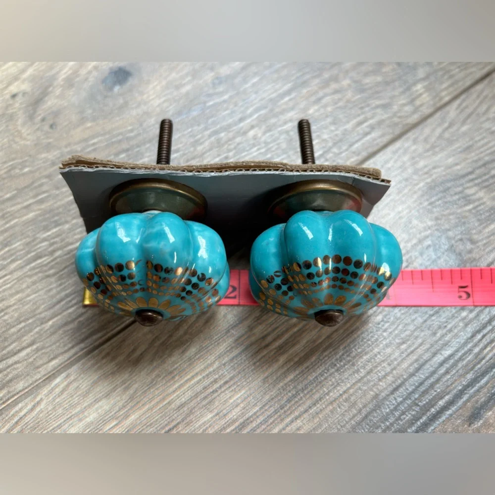 Set of 2 Ceramic Decorative Drawer Pull Knobs Teal Turquoise NEW - Picture 7 of 8